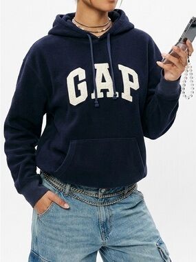 Vintage GAP Fleece Hoodie Navy Arch Logo Oversized L